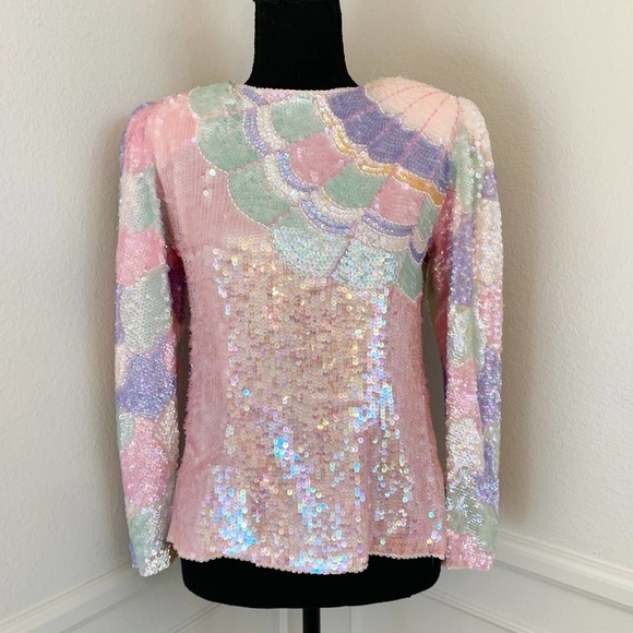 unknown Tops - Pastel Sequin Top Size Petite or Small